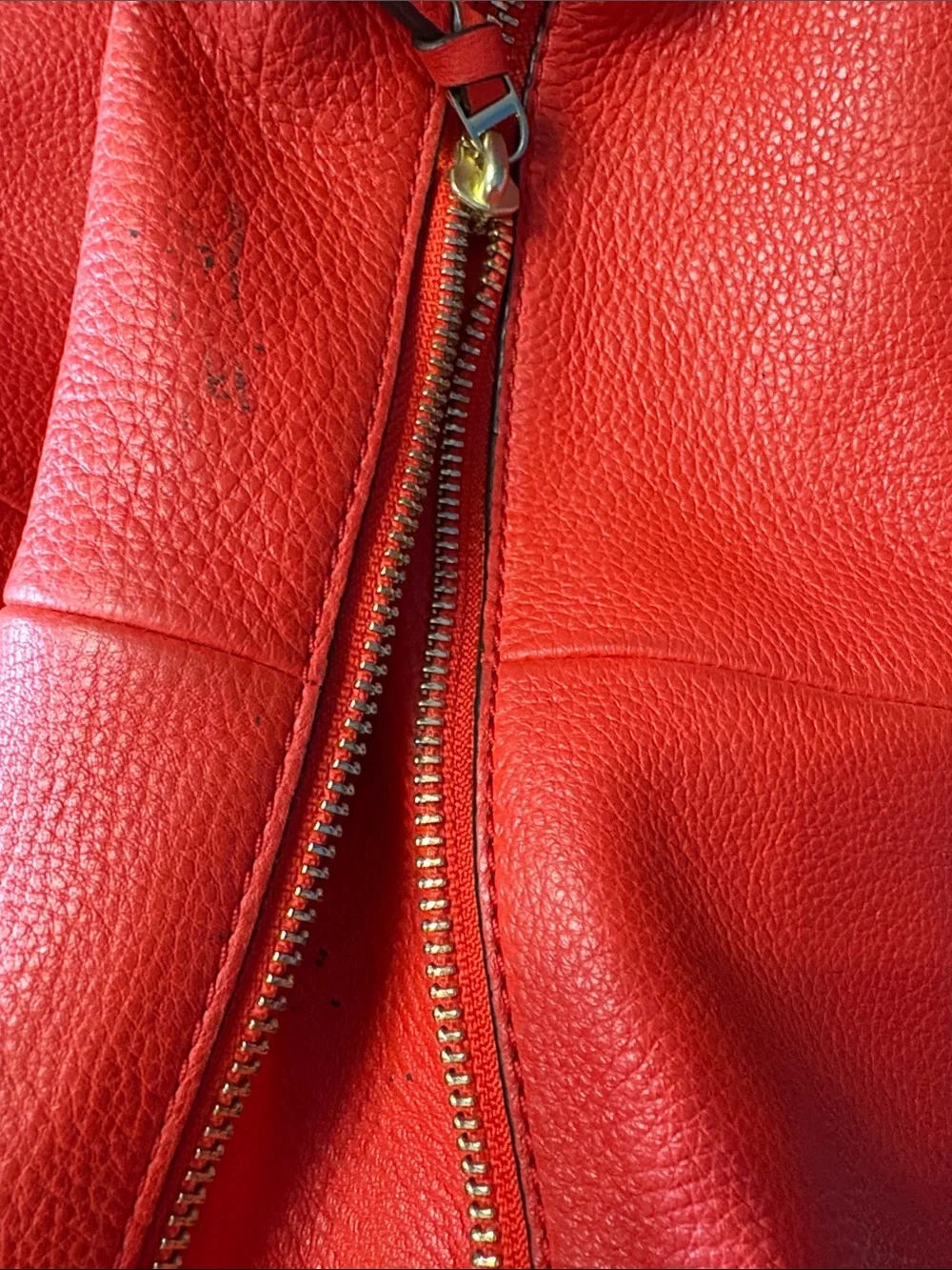 Tory Burch Red Leather Pebbled Tote with Detachable Strap